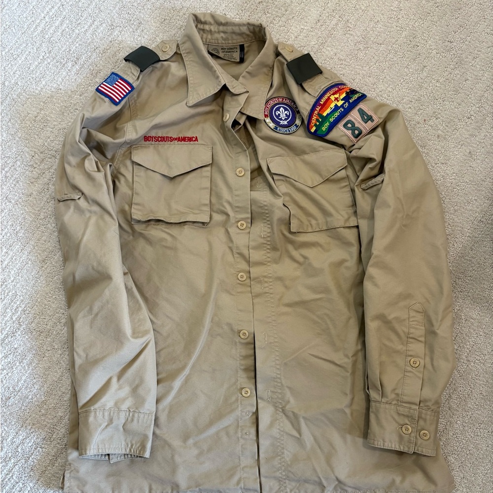 Boy Scouts Of America BSA Adult Small Uniform Shirt Roll Tab Long Sleeve Khaki